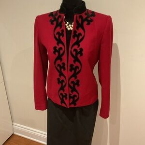 Vintage Chic Red and Black Women's Blazer Made in Hong Kong